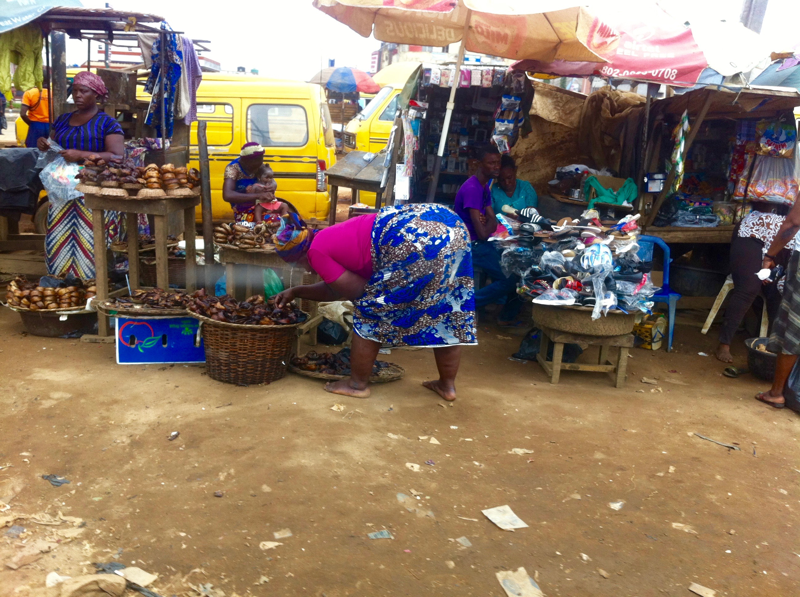 Street market scene in Lagos, Nigeria. (smoked fish)